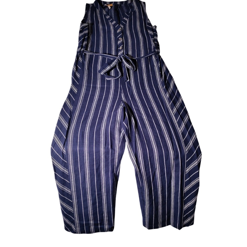 Laundry Shelli Segal Romper Sz 12 Maxi Linen Blend One Piece Striped Blue White